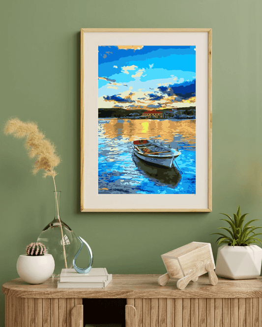 Sunset Lake Boat Painting By Numbers
