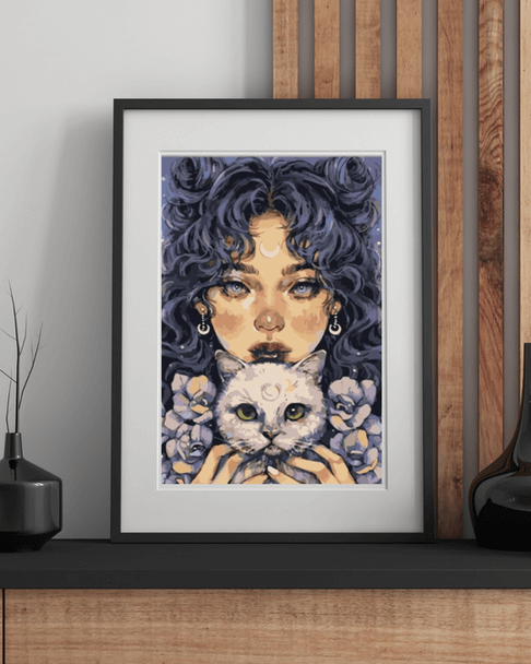 Dreamy Girl with White Cat Painting By Numbers