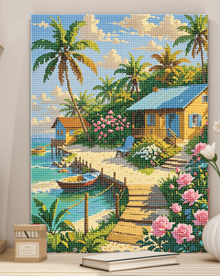 Tropical Beach Cottage Diamond Painting