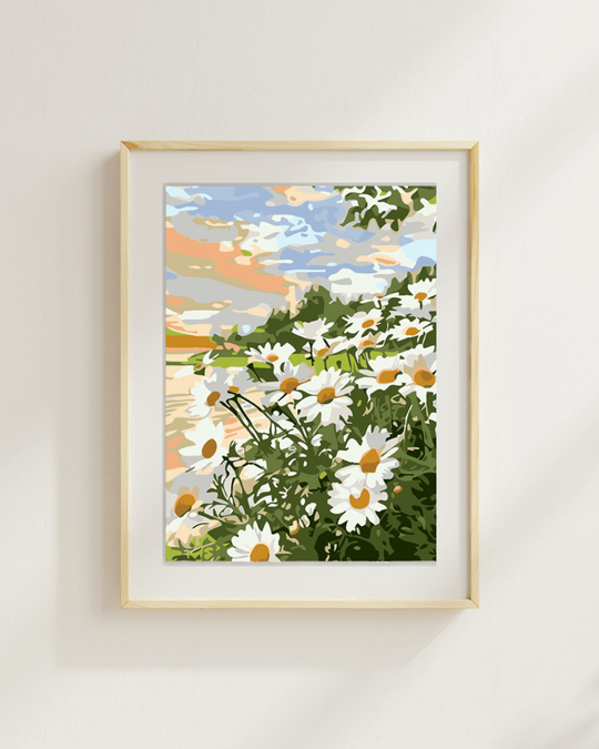 Margaritas al atardecer en el lago, pintura por números 