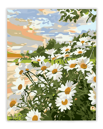 Margaritas al atardecer en el lago, pintura por números 