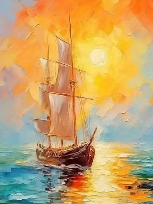 Sailing Ship Sunset Diamond Painting Kit