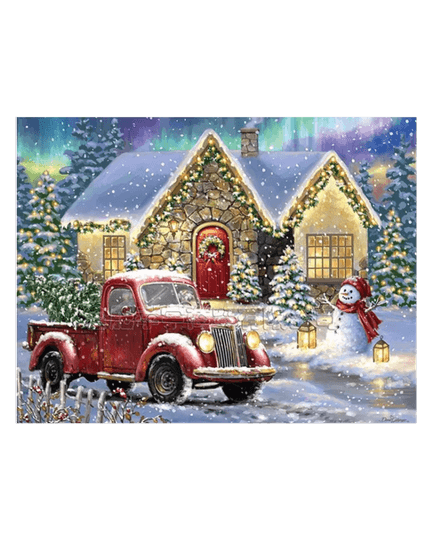 Pintura de diamante de cabaña nevada