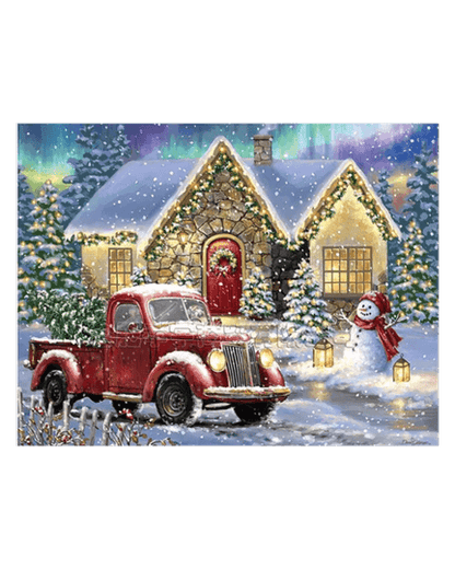 Pintura de diamante de cabaña nevada