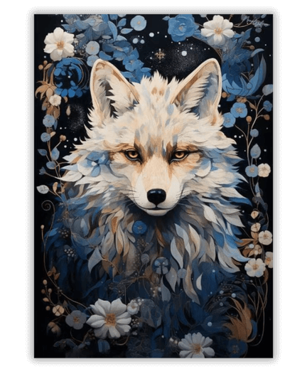 Pintura de diamante de lobo azul místico