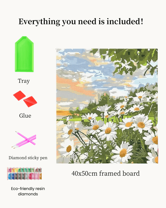 White Daisy Sunset Diamond Painting