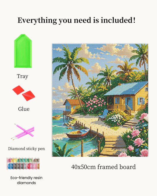 Tropical Beach Cottage Diamond Painting