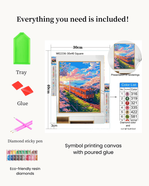Pintura de diamantes con flores de cerezo y el monte Fuji