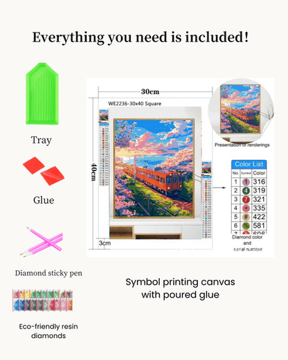 Pintura de diamantes con flores de cerezo y el monte Fuji