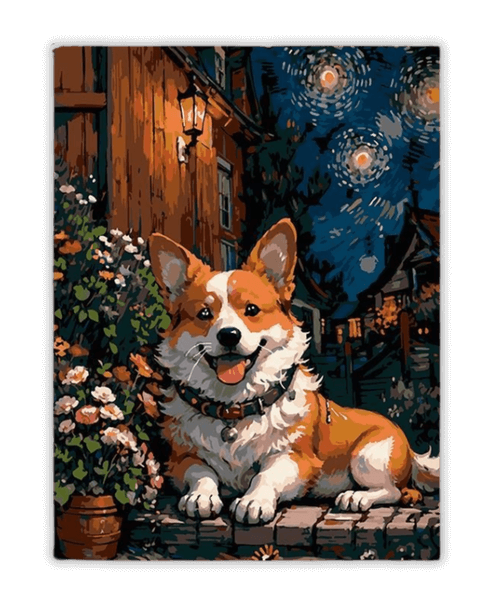 Corgi's Starry Night Diamond Painting