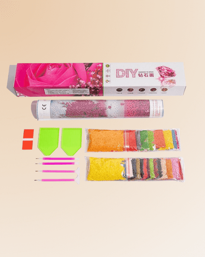 Pintura de diamantes con flores de cerezo y el monte Fuji