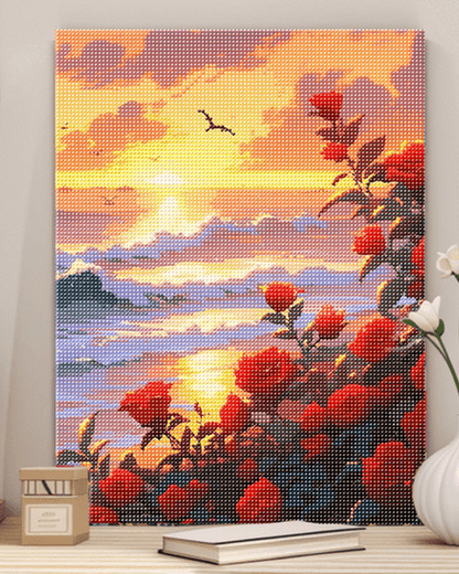 Pintura de diamante del océano rosa