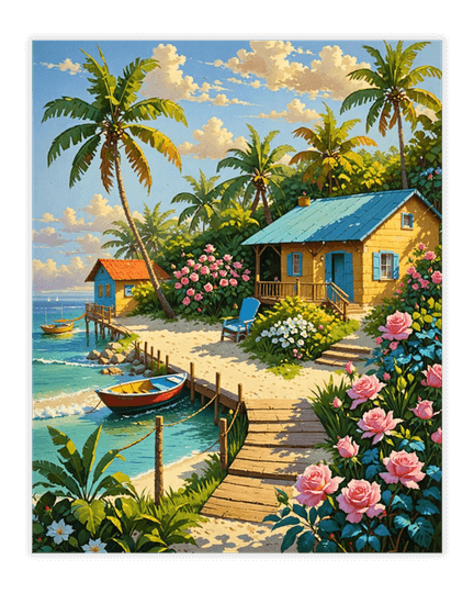 Tropical Beach Cottage Diamond Painting