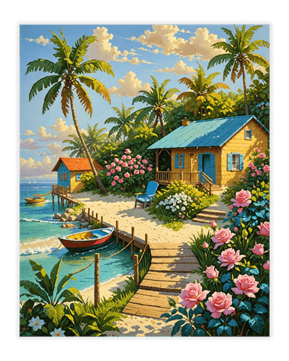 Tropical Beach Cottage Diamond Painting