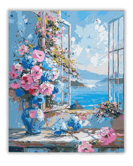 Ocean Window Flowers Paint by Numbers