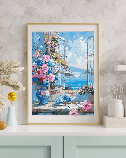 Ocean Window Flowers Paint by Numbers