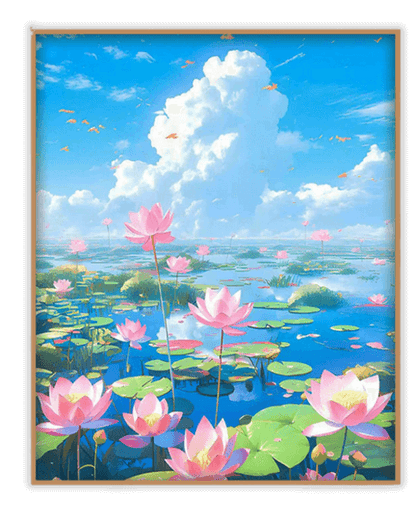 Pintura de diamante de estanque de lotos