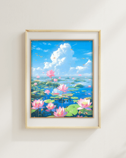 Pintura de diamante de estanque de lotos