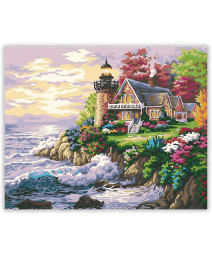 Coastal Lighthouse Cottage Paint by Number