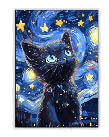 Pintura de diamante del gato de la noche estrellada de Van Gogh