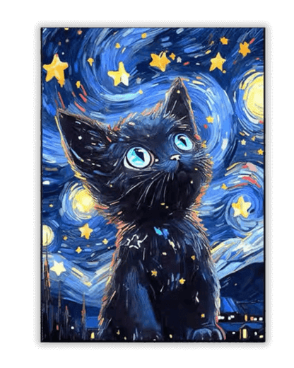 Pintura de diamante del gato de la noche estrellada de Van Gogh