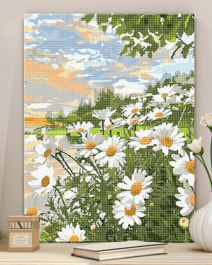 White Daisy Sunset Diamond Painting